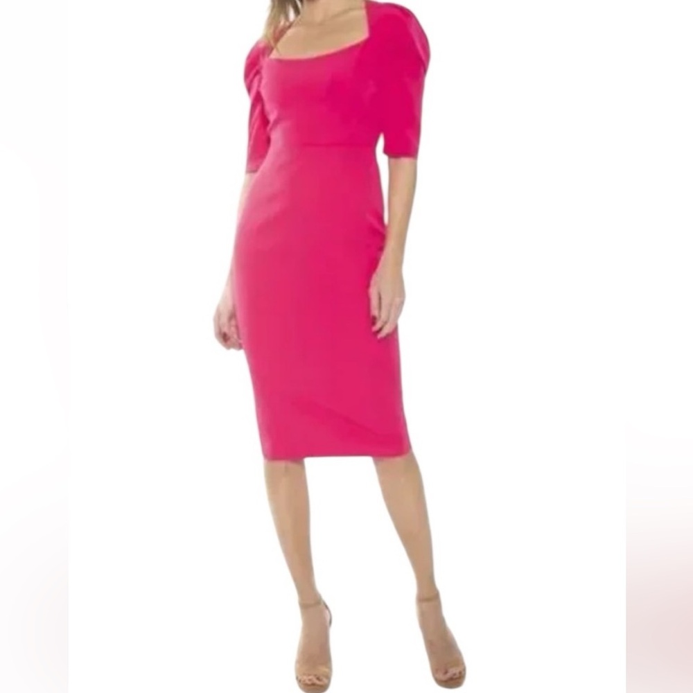 Alexia Admor Vibrant Pink Pencil Dress with Puff Sleeves